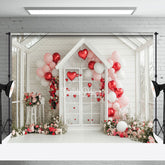 Aperturee - Aperturee White Floral House Romantic Balloons Photo Backdrop